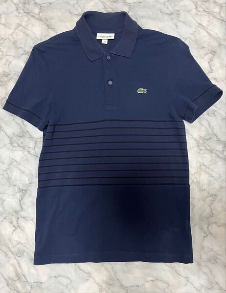 【ラコステ 】パネルボーダー鹿の子地ポロ 2 / XS (日本Sサイズ相当】【 LACOSTE】