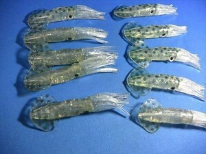 イカ・斑点グリーン・10個　9cm 鯛ラバ代わりに、中にオモリ内蔵可能、マダイ狙いに効果大、真鯛、ヒラメ、マゴチにも