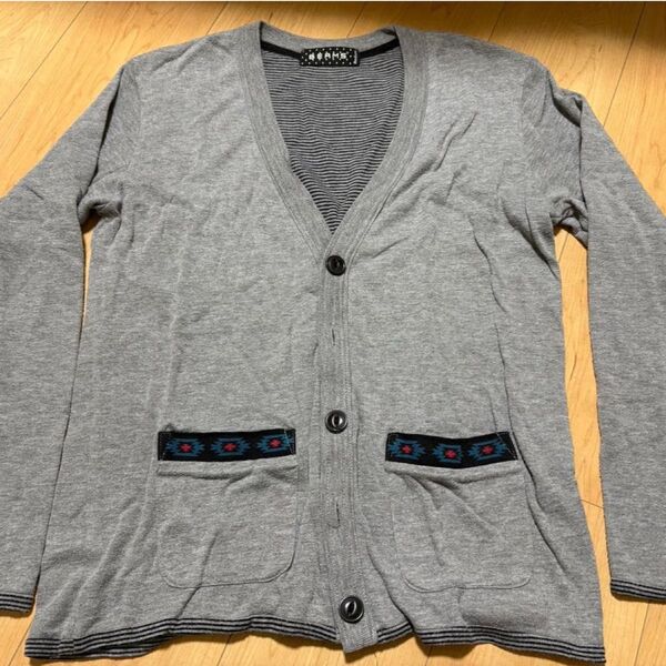 BEAMS ボーダー柄長袖カットソー グレー M