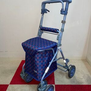 ◆使用少ない品◆ 島製作所 シルバーカー リズムRWC 二筋格子ブルー ※買い物カゴを乗せて移動出来ます。