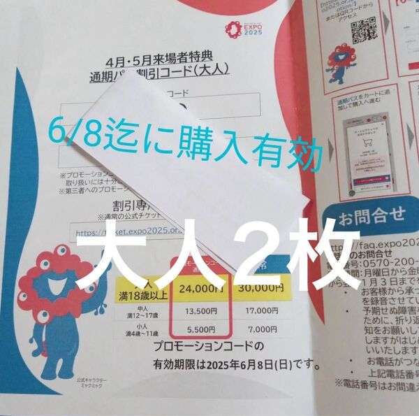 大阪 関西万博 通期パス割引コード大人用2枚