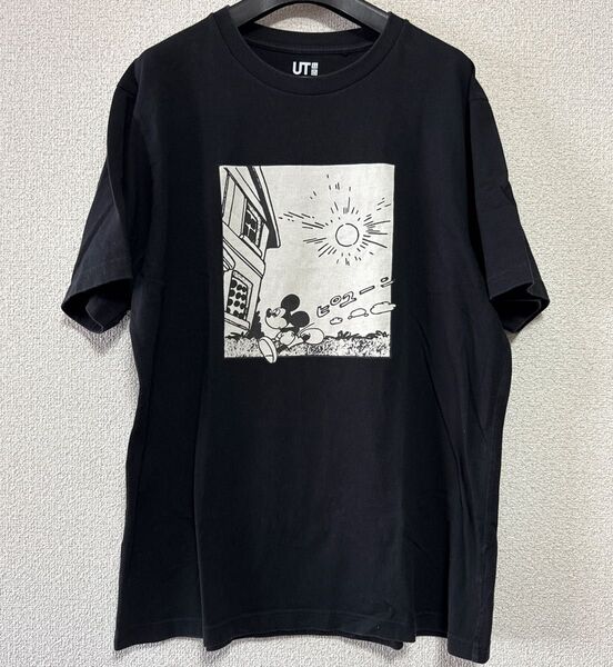 メンズTシャツ ユニクロUT 虫プロとディズニーコラボ ミッキー 黒 ブラック XL 綿100%