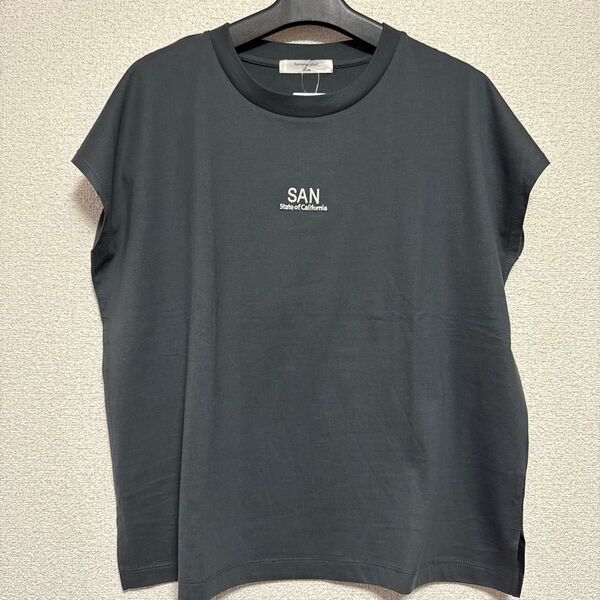 サマンサモスモスブルー フレンチスリーブTシャツ カットソープルオーバー チャコール 綿100% 未使用タグ付き
