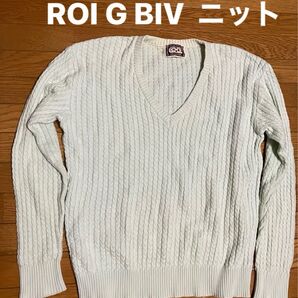ROY G BIV Vネックニット 綿100% ペパーミントグリーン