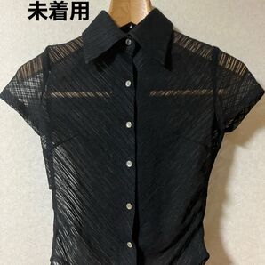 タグ付き未着用 半袖シアーシャツ ブラック