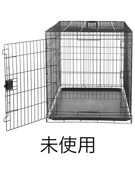 ペットケージ 折りたたみ可能 トレー付き シングルドア 大型犬 ブラック