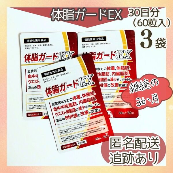 新品未開封 送料無料 DUEN 体脂ガードEX 機能性表示食品 30日分60粒入×3袋