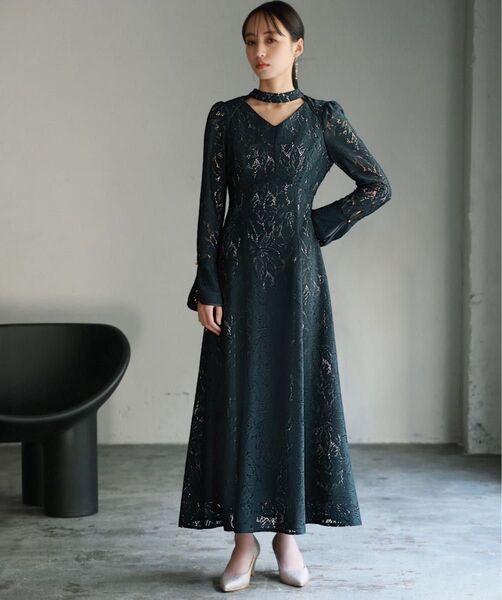 【kana】レース バックオープン ティアドロップ ワンピース パーティードレス オケージョン 結婚式 お呼ばれ ロングワンピース