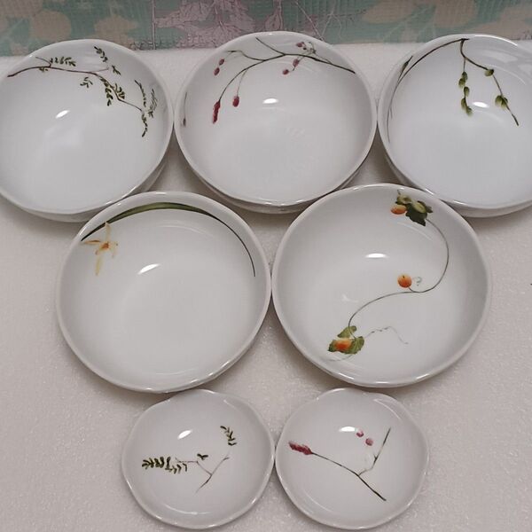 ナルミ 里花暦 ボウル5柄と豆皿2柄 花柄鉢 深皿 和食器 洋食器 日本製