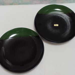 和皿 大皿 深平皿 黒×ダークグリーンバイカラー モダン