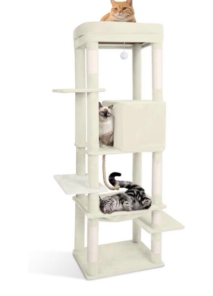 キャットタワー スリム 据え置き ハンモック キャットハウス 大型猫用 つめとぎ 多頭飼い 人気 猫タワー