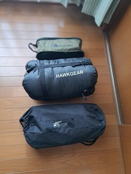 アウトドアチェア アルミコット マミー型寝袋 キャンプ用品 3点セット