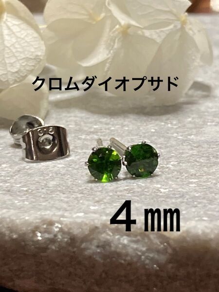 天然石☆クロムダイオプサドのピアス4㎜☆サージカルステンレス