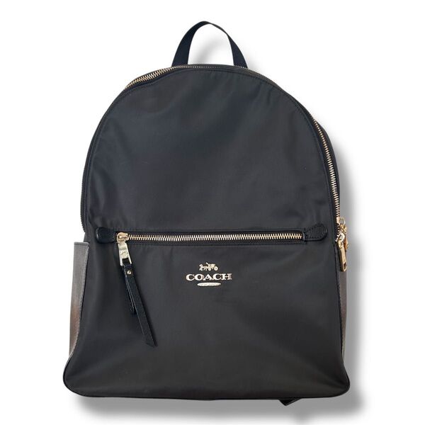 【極微品】COACH コーチ ナイロン リュック 91145 ブラック ロゴ バックパック
