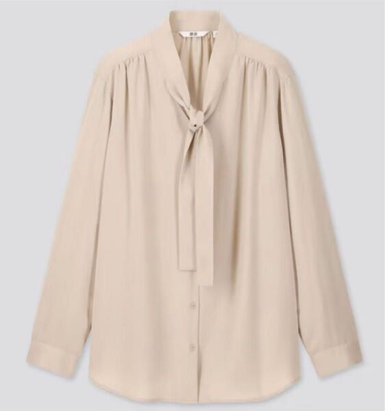 UNIQLO ユニクロ レーヨンボウタイブラウス M ベージュ 長袖シャツ