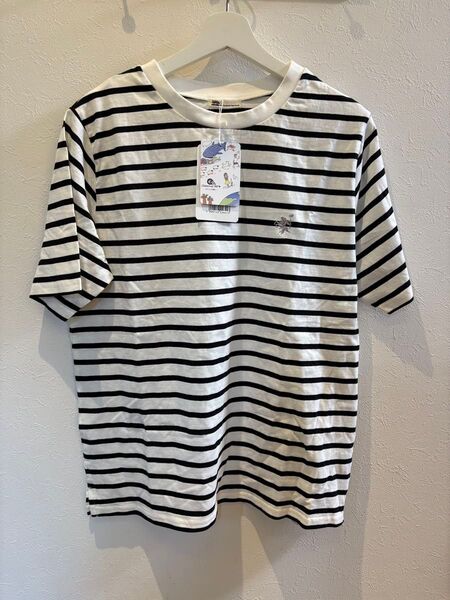JaVaコラボ ボーダー 半袖 刺繍 スリット ストレッチ Tシャツ・カットソー ボーダー XL タグ付