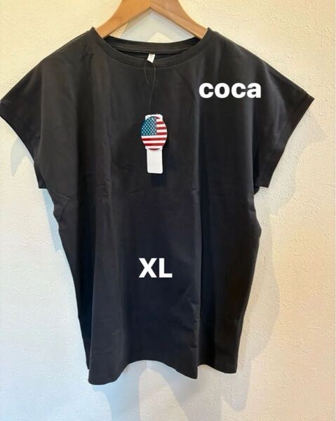 coca コカ Tシャツ カットソー 無地 ストレッチ Tシャツ・カットソー XL ブラック 未使用 タグ付