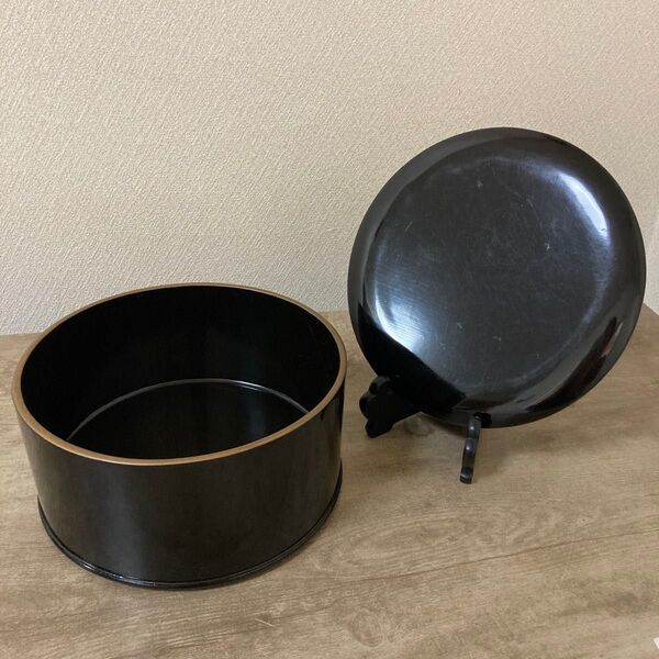 木製飯櫃 お櫃 黒漆塗り おひつ 時代〈検 山中漆器 輪島塗 懐石