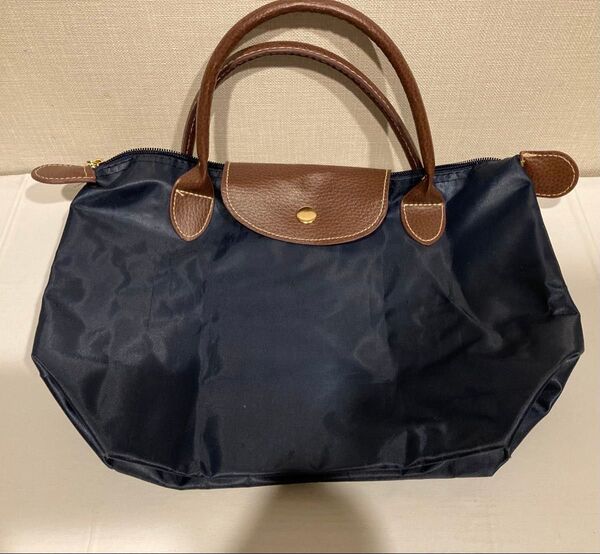 折りたたみ ナイロン トートバッグ ハンドバッグ ロンシャン風 ネイビー 小さめサイズ