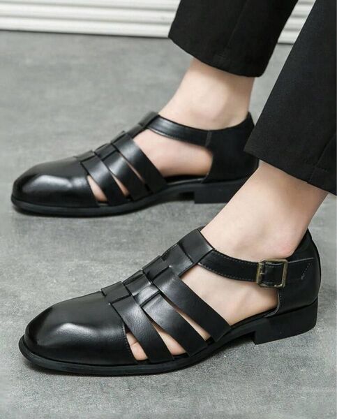 新品 グルカサンダル ユニセックス メンズ モード グラディエーター Black 黒 24.5cm 39 ユニセックス