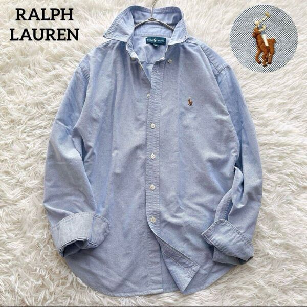 【美品】RALPH LAUREN ラルフローレン デニム長袖シャツ コットン レディース ポニー ロゴ刺繍 オックスフォード