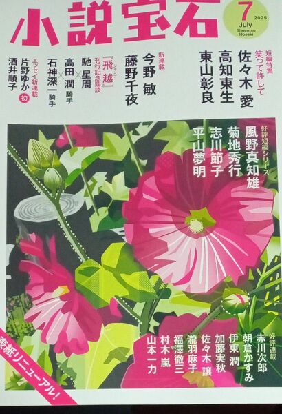 小説宝石 2025年7月号 表紙リニューアル 佐々木愛 高知東生 東山彰良 風野真知雄 菊地秀行 志川節子 平山夢明 光文社