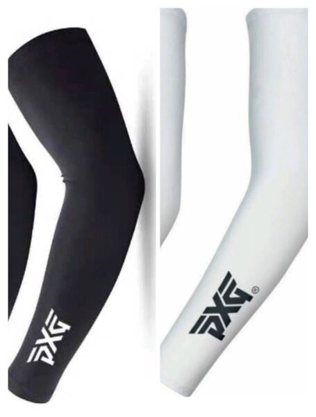 【お得な2枚セット】PXG ゴルフ メンズアームカバー ブラック&ホワイト 冷感 リブ 清涼感