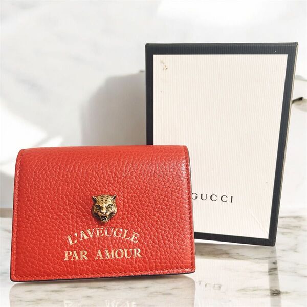 グッチ 二つ折り財布 レディース アニマリエ タイガー 虎 レザー GUCCI