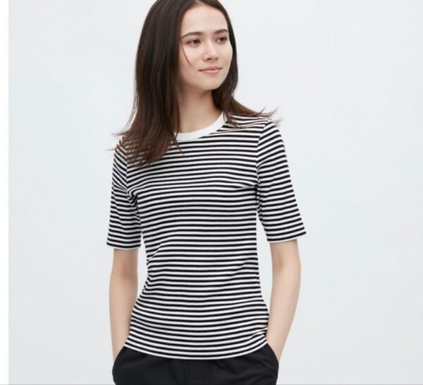 ユニクロ 5分袖リブクルーネックTシャツ XL