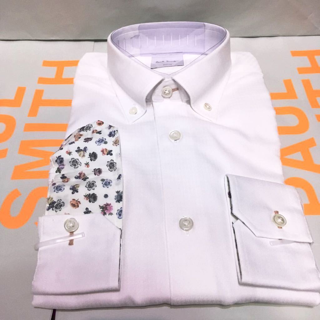35 Off London Smith Paul 胸ポケット 袖裏花柄 ボタンダウン Mサイズ 白千鳥シャドードレスシャツ ポールスミス 価円 新品 送料込み 長袖 Reachahand Org