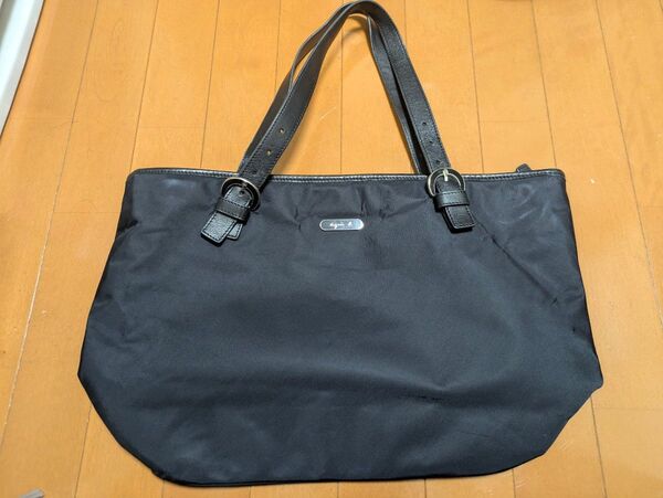 【agnes b. アニエスベー】トートバッグ ナイロン×牛革 黒 A4 美品