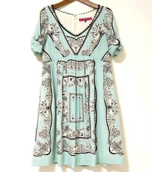 美品★ANNA SUI アナスイ★スカーフプリントワンピース ミント