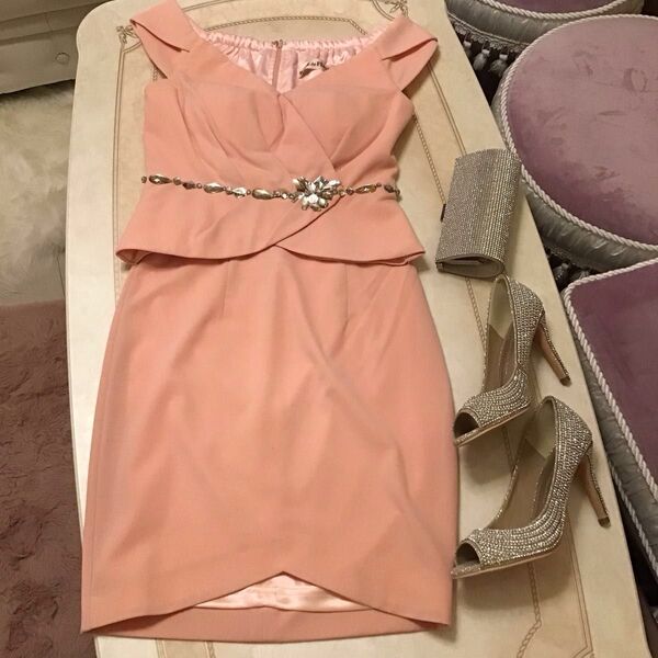 ROBE de FLEURS ローブドフルールビジュー付きセットアップドレス ピンク Mサイズ