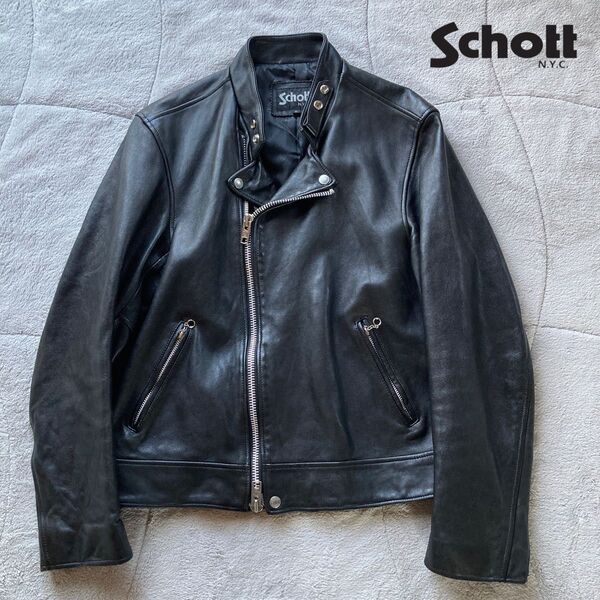 極美品 Schott ショット セミダブルライダース フリークスストア別注 ダブルブレスト型番 3181058