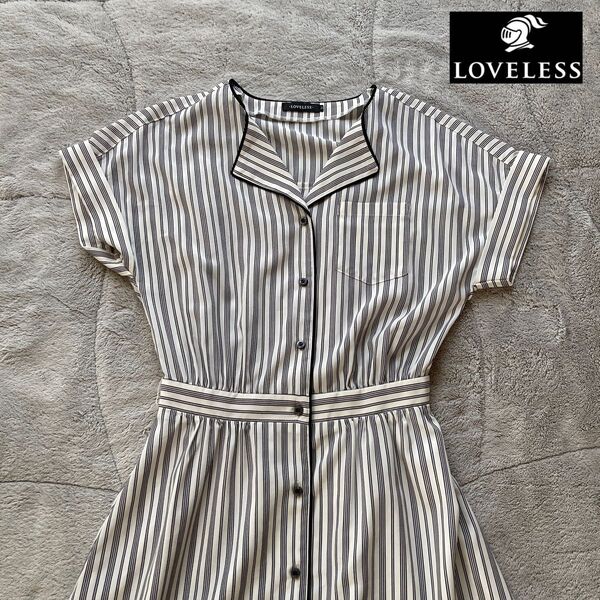 美品 LOVELESS ラブレス ストライプ柄 シャツ ワンピース 34