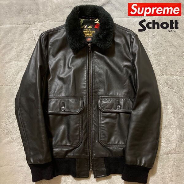 極美品 supreme schott/シュプリーム ショット12SS A-2 フライトジャケット レザージャケット