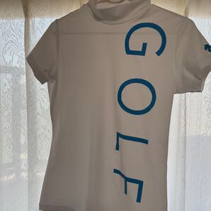 デサントゴルフウェア レディース 半袖 ハイネック 白×青 ロゴ入り