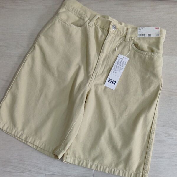 新品 UNIQLO U デニムバミューダショーツ W73.5 ベージュ レディース 大きいサイズ オンライン ショートパンツ