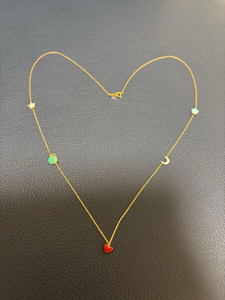 ☆訳あり☆アーカー ティラン ロングネックレス k18イエローゴールド 星 月 ハート 円 花 カラフル モチーフ 5p