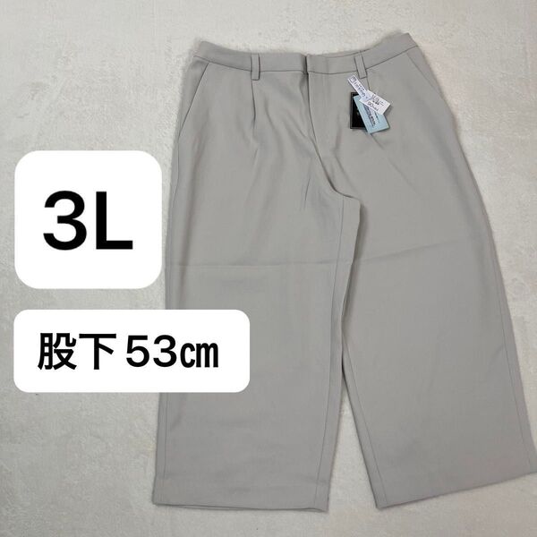 3L レディース 白や淡色でもインナーの色が透けにくい UVカット 吸水速乾 ボトムス スラックス 股下 53㎝ ライトベージュ
