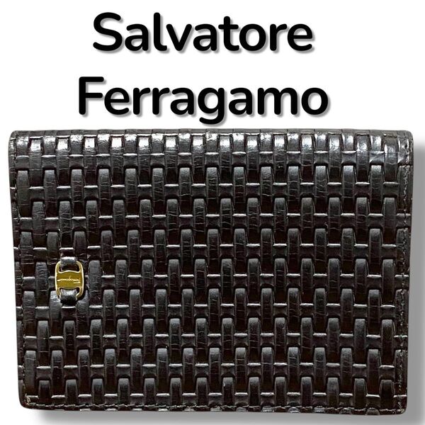 Salvatore Ferragam サルヴァトーレフェラガモ イントレチャート レザーカードケース 名刺入れ 黒