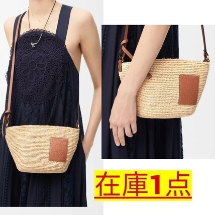 関税込LOEWEラフィアバッグスリットポシェット かごバッグ ショルダーバッグ ラフィア ロエベ バッグ 手編み