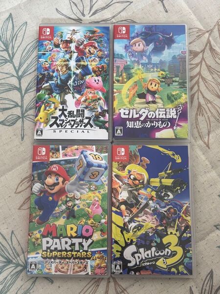 【Switch4本セット】 大乱闘スマッシュブラザーズ SPECIAL、スプラトゥーン3、知恵のかりもの、マリオパーティ