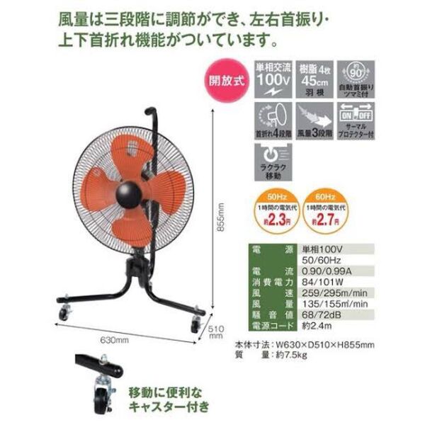 新品未使用箱不良 ナカトミ 工場扇 QZC-45V 45cmキャスター扇