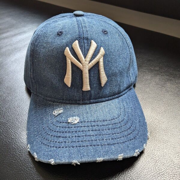 ビンテージ デニム ロゴ ベースボール キャップ インディゴ ブルー 帽子 CAP 大人気 ダメージ加工