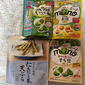 ミーノ 大豆 しお味 そら豆 塩味 プレーン にんにくの芽の天ぷら うま塩味 4点セット ロカボ 食不使用 カリッカリ おつまみ
