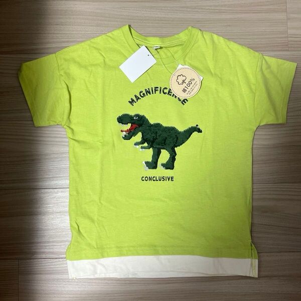 こども 子供 キッズTシャツ スパンコール恐竜 130半袖 Tシャツ 綿100%