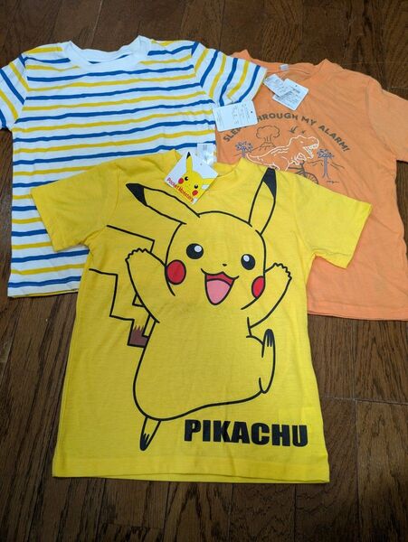 半袖Tシャツ ポケモン 恐竜 ボーダー Tシャツ 3枚セット 120センチ 夏服 半袖 ピカチュウ