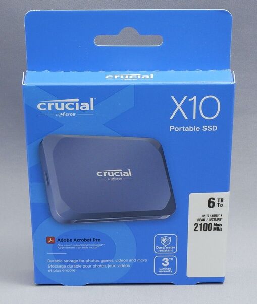 【未使用】Crucial X10 6TB USB3.2(Gen2) 2100MB/S ポータブルSSD IP65耐水防塵