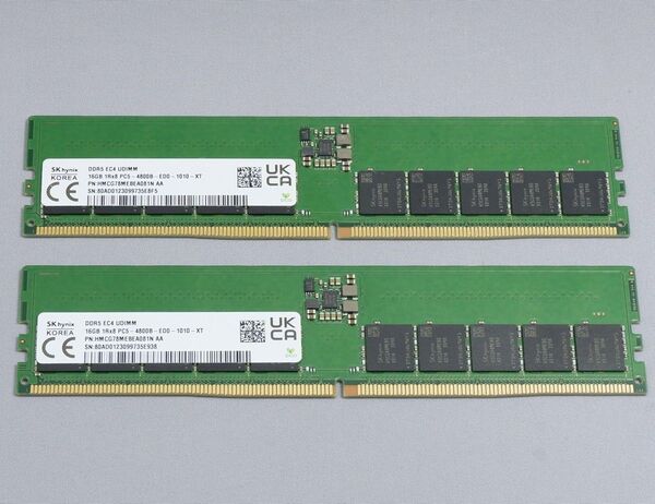 SKHynix DDR5-4800 ECC Unbuffered 16GB×2枚 計32GB